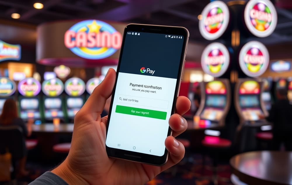 Mobiltelefon som viser Google Pay-betaling på et casino-nettsted