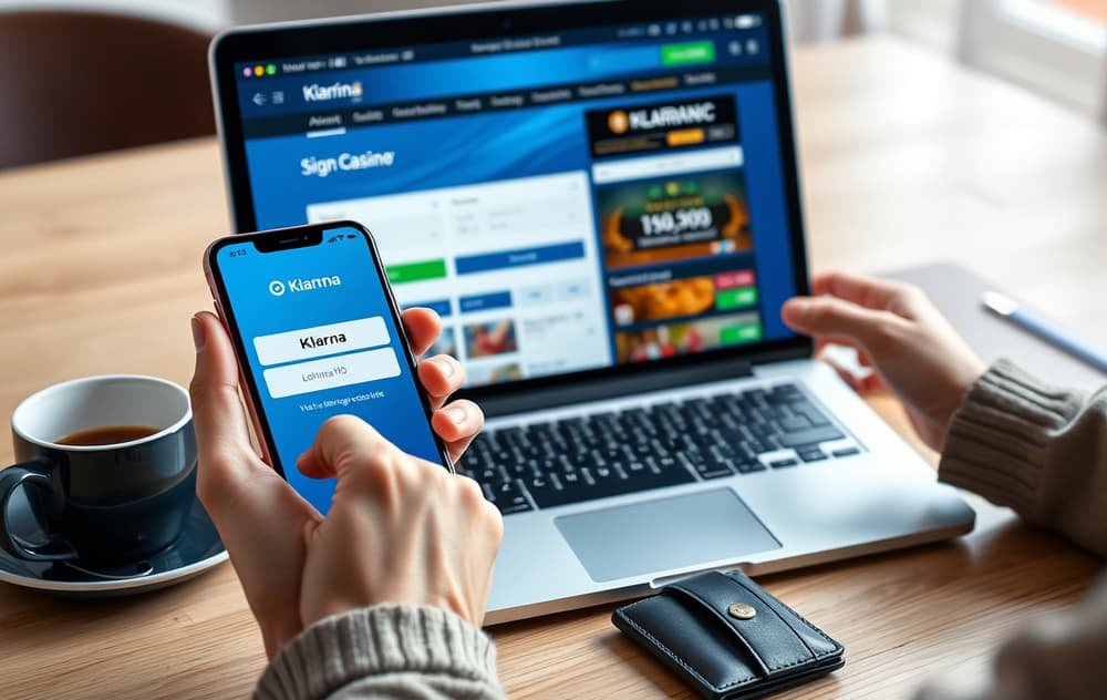 Person som bruker Klarna-appen på mobil for å sette inn penger på et nettcasino