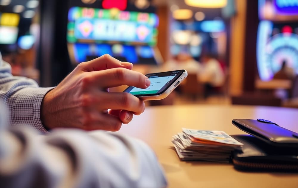 Mobilbruker som tar ut gevinster fra et nettcasino