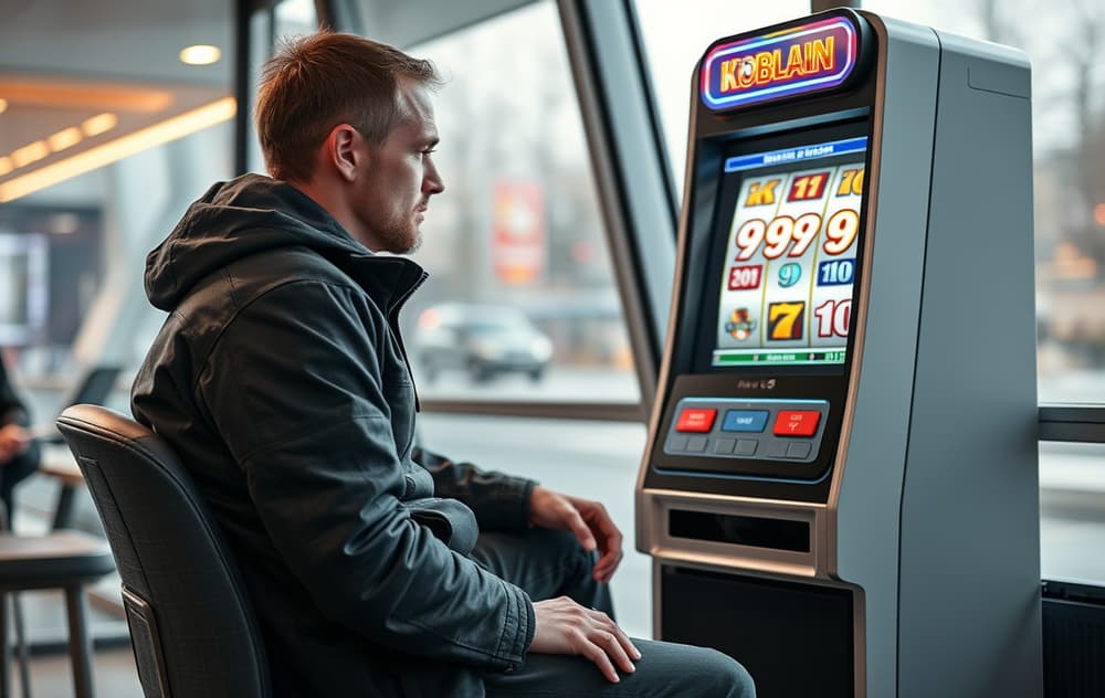 Mobilskjerm med spilleautomat og RTP-prosent synlig, mynter og grafikk som illustrerer tilbakebetaling.