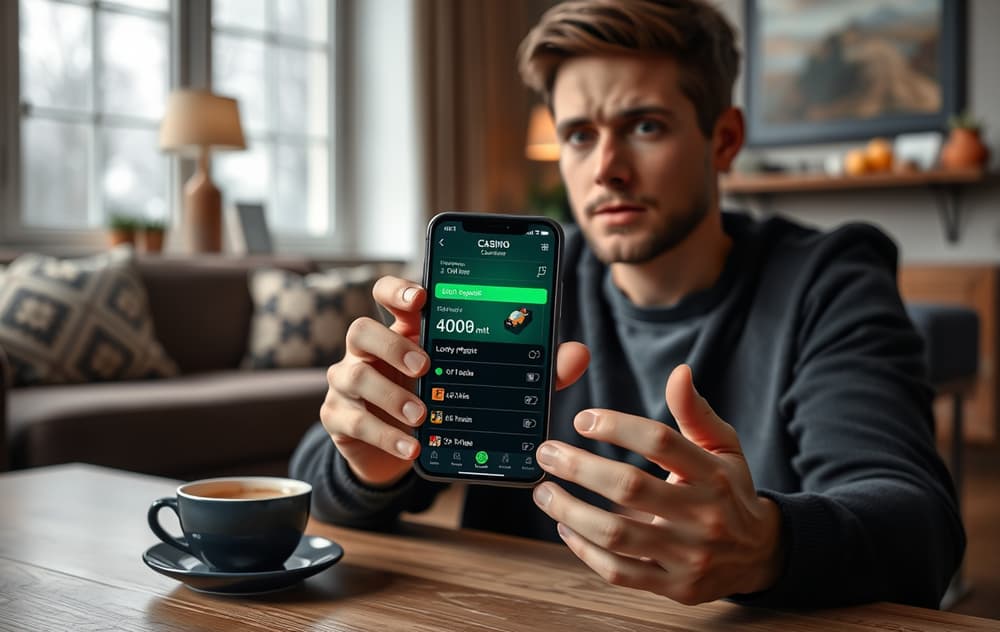 Person som sammenligner casino med lavt innskudd på mobilen